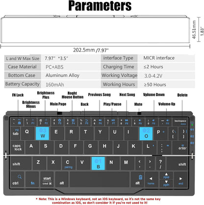 Bluetooth Foldable Keyboard for Phones and Tablets, Pc.(2 Year Manufacture Warranty)